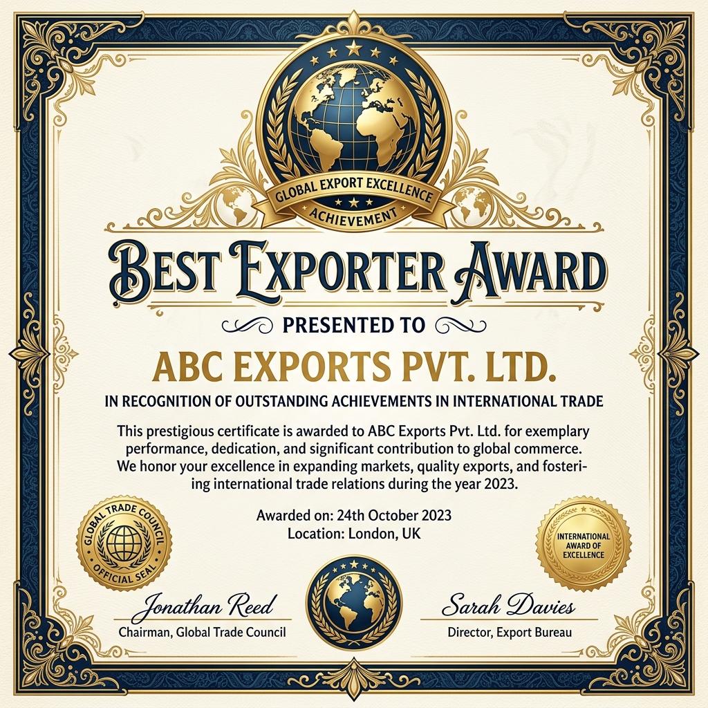 Best Exporter Awards from Lafarge Pakistan, Fecto Cement, and Kohat Cement Certificate